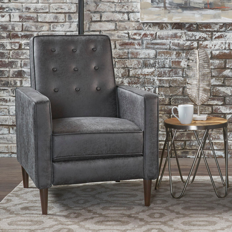 Macedonia - Mid Century Modern Button Tufted Fabric Recliner - Slate - R&R Furniture Gallery (Fountain Valley, CA)