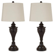 Two Signature Design by Ashley Darlita table lamps with fabric shades and modern bases, perfect for enhancing home decor.