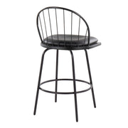 Set of two Lumi Source Riley Claire farmhouse counter stools with swivel, fixed height, and round footrest in a stylish design.