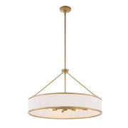 Uttermost Algiers 8-Light Drum Pendant in gold and white with drum-shaped shades hanging from a ceiling mount.