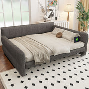 Dreamland upholstered platform storage bed with built-in USB charging ports, featuring a modern design and fabric upholstery.