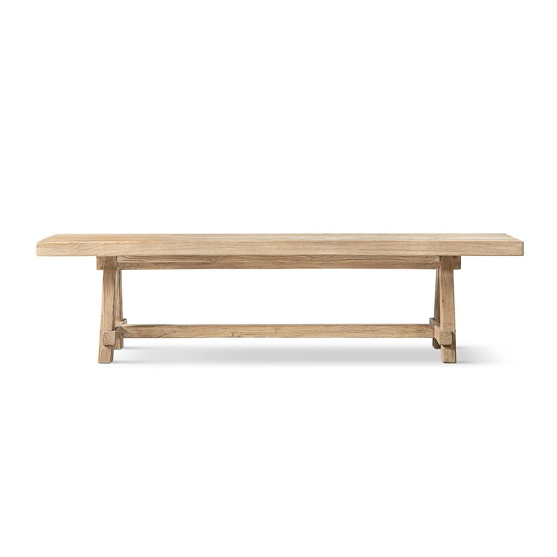 Jennifer Taylor Home Hawthorne dining bench in natural wood finish, with a sleek, minimalist design suitable for modern dining rooms.