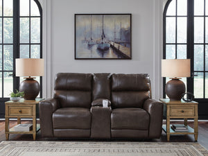 Crossplex - Power Reclining Loveseat / Console / Adjustable Headrest - Smoke - R&R Furniture Gallery (Fountain Valley, CA)