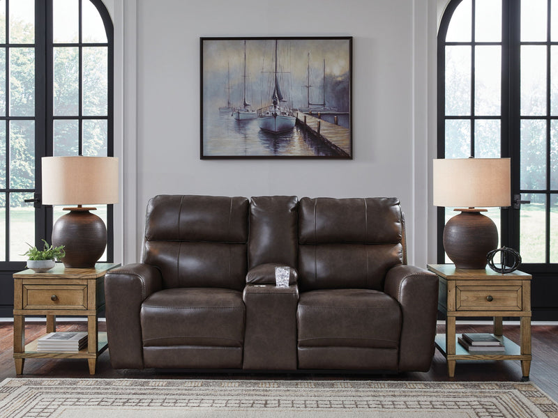 Crossplex - Power Reclining Loveseat / Console / Adjustable Headrest - Smoke - R&R Furniture Gallery (Fountain Valley, CA)