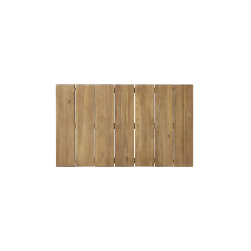 Light brown outdoor coffee table with slat panel top by Noble House, durable and stylish for patio or garden spaces.