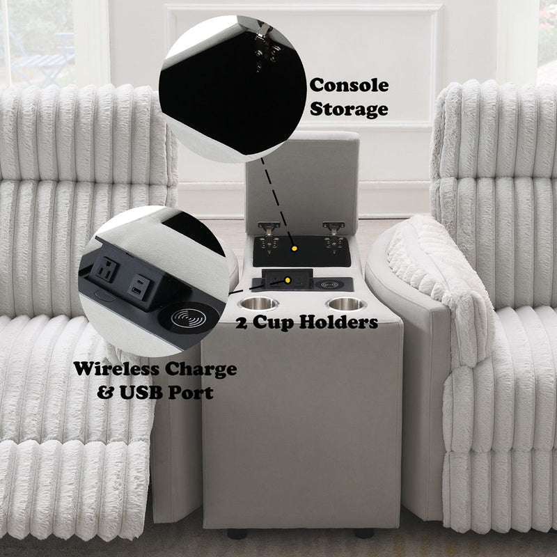 Emee - Console With USB - Gray Corduroy - R&R Furniture Gallery (Fountain Valley, CA)