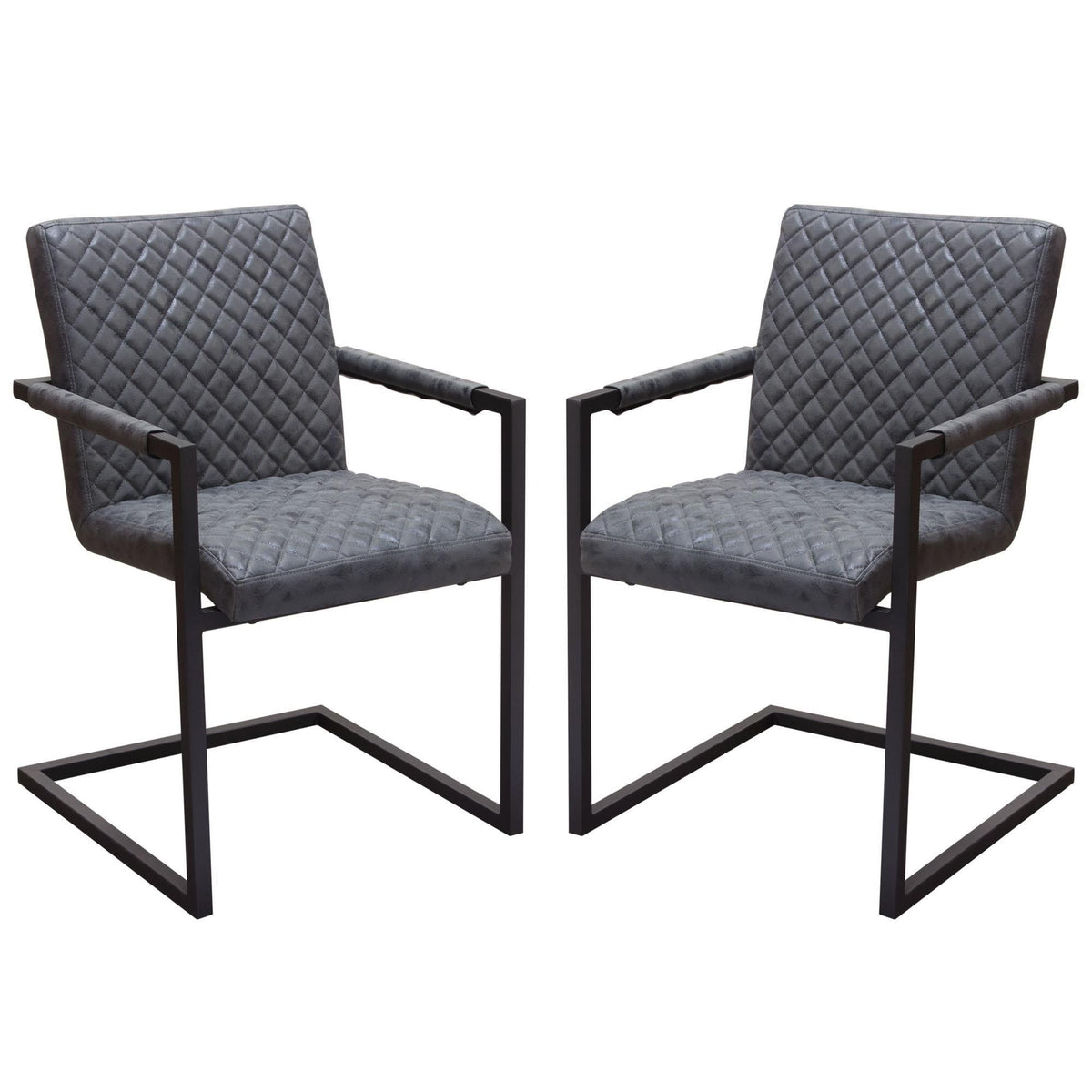 Nolan 2-Pack Dining Chairs in Charcoal Diamond Tufted Leatherette on Charcoal Powder Coat Frame by Diamond Sofa
