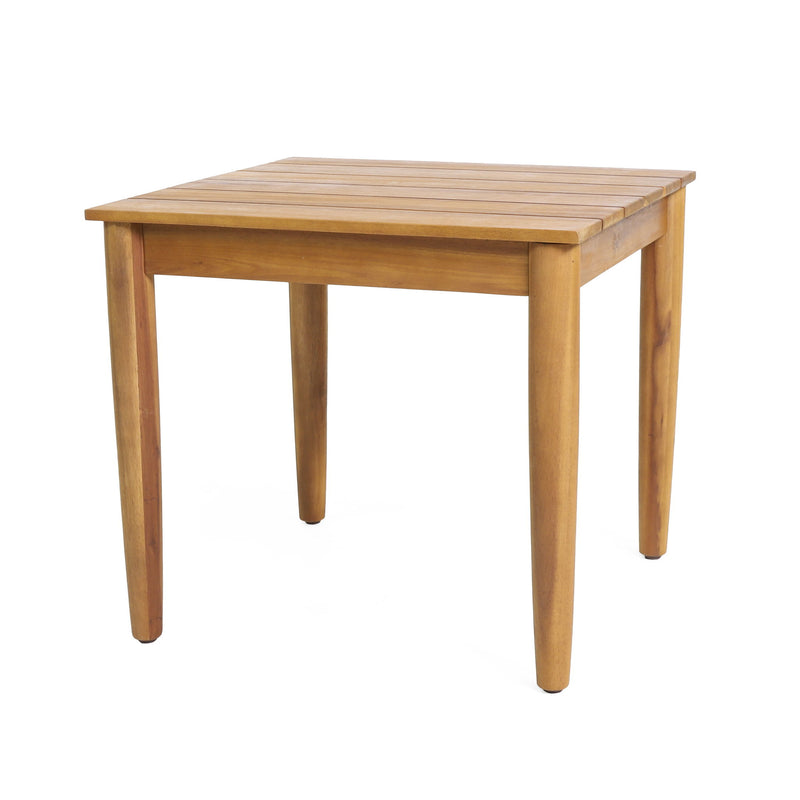 Noble House outdoor square side table with slatted teak top and wooden frame, ideal for patio or garden use