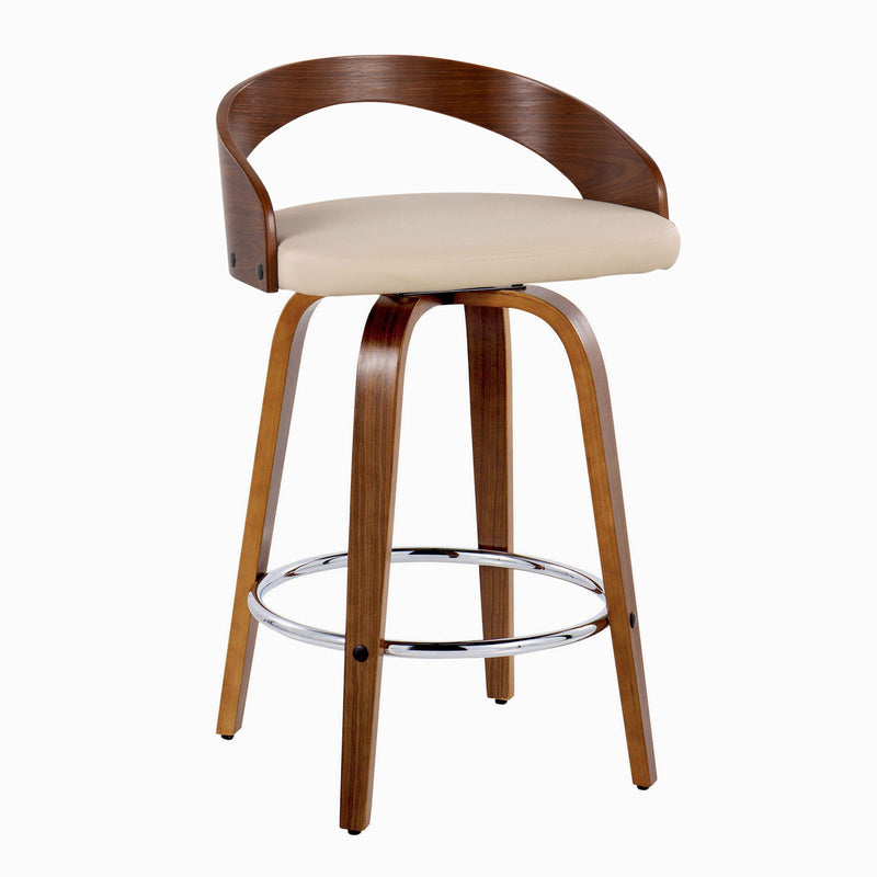 Set of two Lumi Source Grotto mid-century modern counter stools with swivel, fixed height, round footrest, and sleek design.