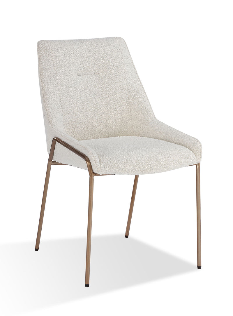Cyrus Upholstered Dining Chair in Cottage Cheese Boucle and Brushed Bronze Metal