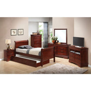 Elegant Glory Furniture trundle bed with a classic design, showcasing a wooden frame and charming details for versatile bedroom decor.