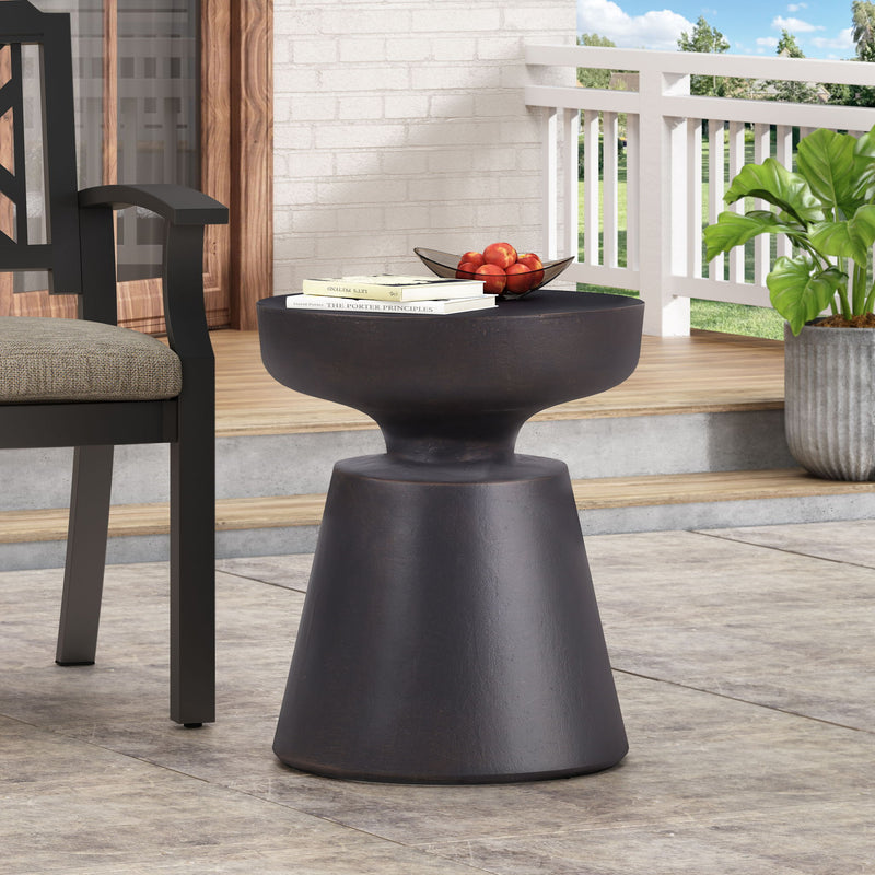 Noble House outdoor concrete end table with half sphere copper top, lightweight and stylish for patio or garden use.