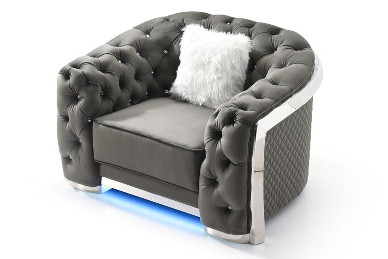 Gray Glory Furniture accent arm chair with plush upholstery and sleek design, perfect for modern living spaces.