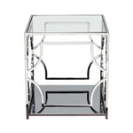 Avalon End Table with Clear Glass Top, Mirrored Shelf & Stainless Steel Frame by Diamond Sofa