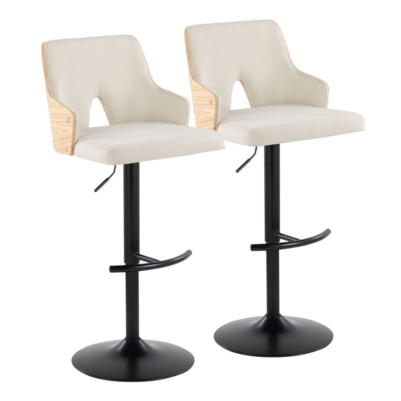 Lumi Source Stella contemporary adjustable barstool set with swivel, rounded T footrest, in modern design, two stools side by side.