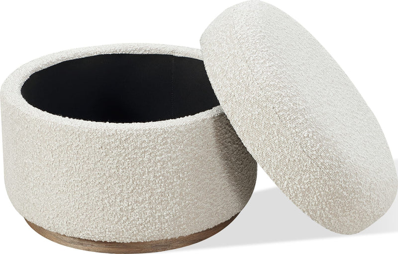 Off-White Upholstered Storage Ottoman in Ricotta Boucle (2026)