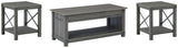 Signature Design by Ashley Freedan 3-piece table set with grayish brown coffee table and two end tables, modern wood finish.