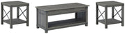 Signature Design by Ashley Freedan 3-piece table set with grayish brown coffee table and two end tables, modern wood finish.