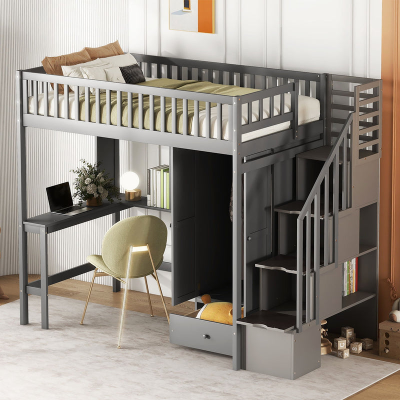Loft Bed With Bookshelf, Drawers, Desk, And Wardrobe - R&R Furniture Gallery (Fountain Valley, CA)