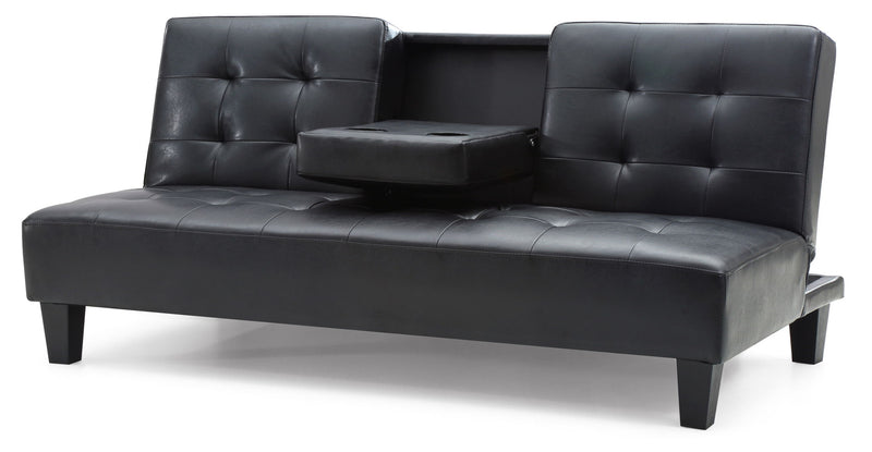 Glory Furniture Richie futon sofa bed with gray fabric upholstery, modern design, and convertible sleeping surface.