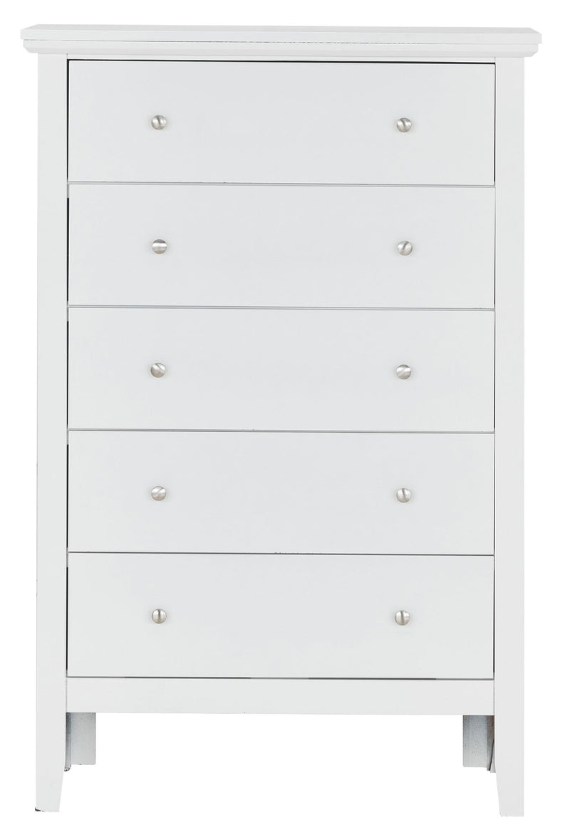 Glory Furniture Primo accent chest with a sleek wooden finish and modern design, featuring multiple storage drawers.