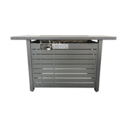LSI Patio Furniture outdoor fire pit table with lid, versatile fuel options, featuring a modern design for patio heating and ambiance.