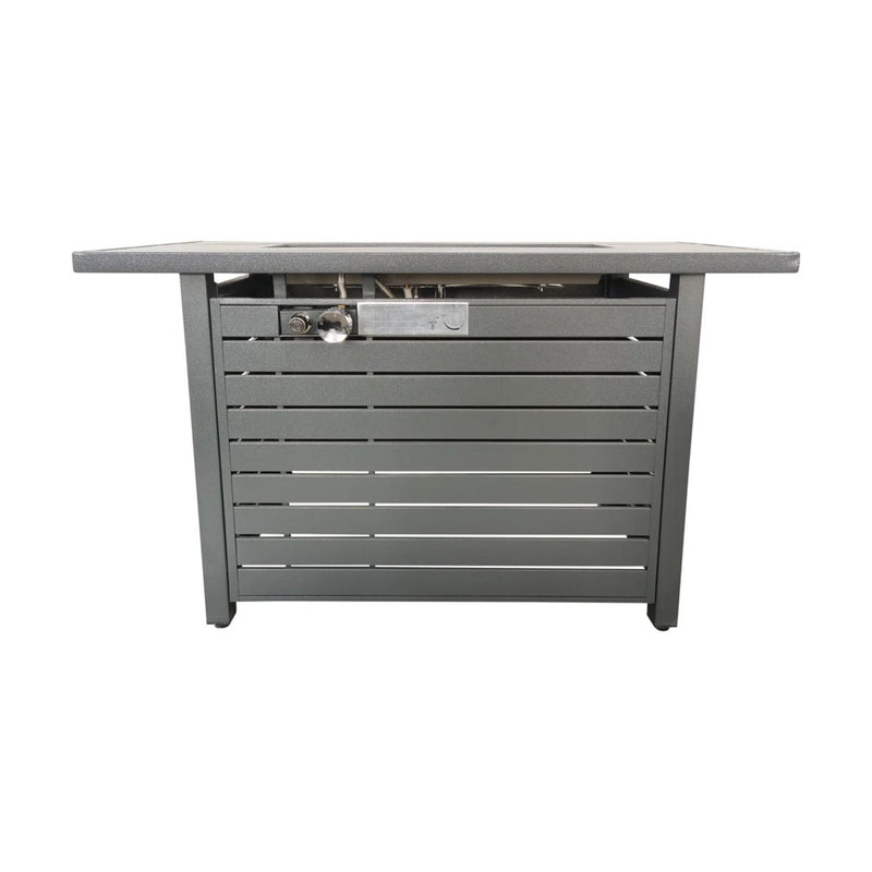 LSI Patio Furniture outdoor fire pit table with lid, versatile fuel options, featuring a modern design for patio heating and ambiance.
