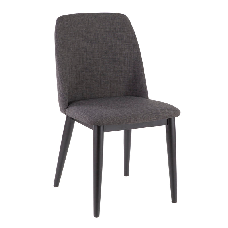 Set of two Lumi Source Tintori contemporary dining chairs in charcoal with sleek modern design and wooden legs.