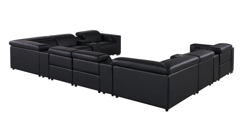 1208 - 12 Piece U Shaped Leather Sectional With 4 Power Recliners & Power Headrest