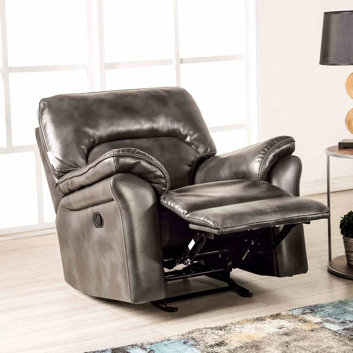 Josias - Glider Recliner, Dark Gray Leatherette