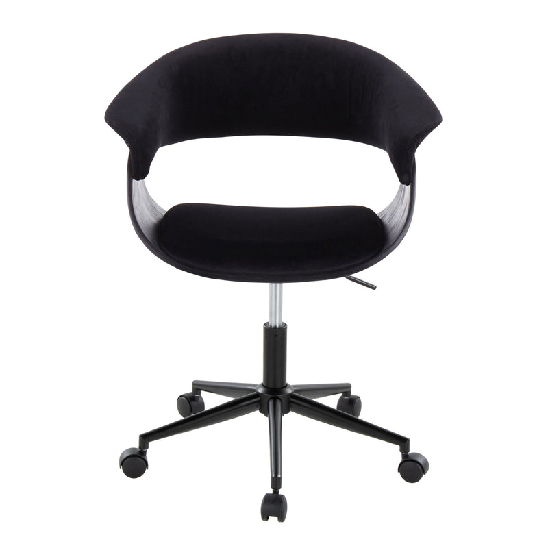 Lumi Source Vintage Mod mid-century modern office desk chair with wooden armrests and upholstered seat, stylish and comfortable.