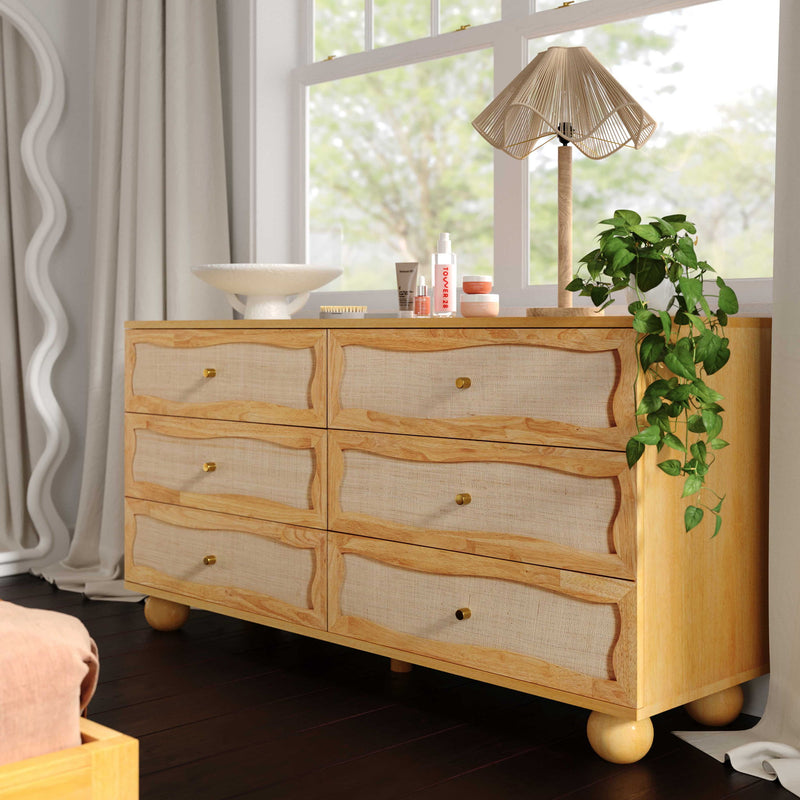 Grappa - Wood & Rattan Wavy Dresser - Natural - R&R Furniture Gallery (Fountain Valley, CA)