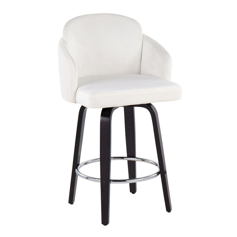 Set of two Lumi Source Dahlia contemporary counter stools with round footrests and modern design, shown in a stylish indoor setting.