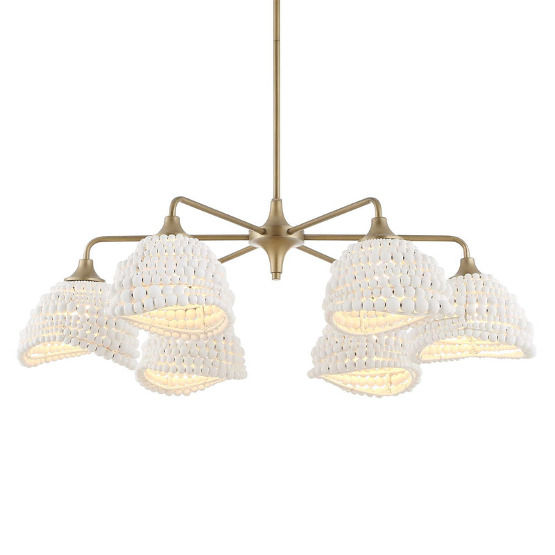 Biddeford 6 Light Beaded Pendant in white by Uttermost, showcasing elegant beaded design and pendant lighting style.