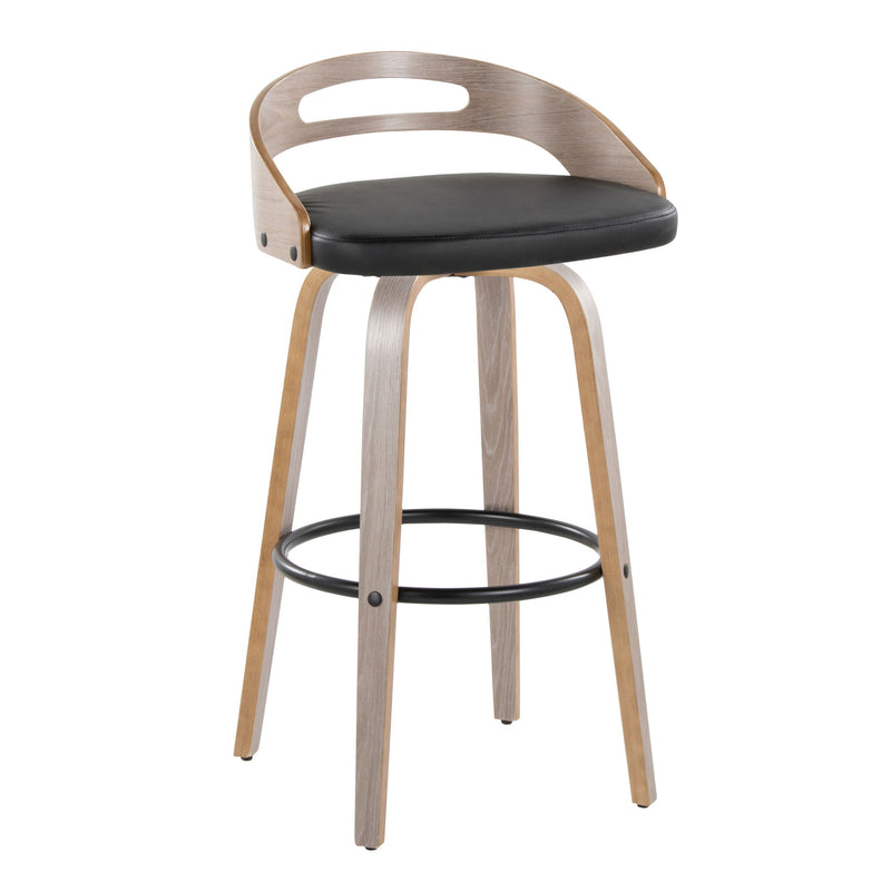 Lumi Source Cassis mid-century modern fixed height barstool set with swivel, round footrest, and sleek wood finish, set of two.