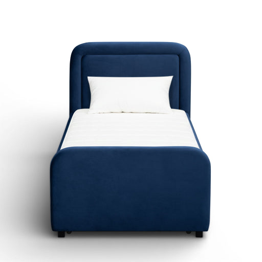 TOV Furniture Briella trundle bed with wooden frame and pull-out bed, ideal for space-saving guest or kids' bedroom.