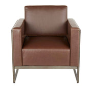 Lumi Source Drift industrial lounge arm chair in espresso with a modern design and sleek metal legs.