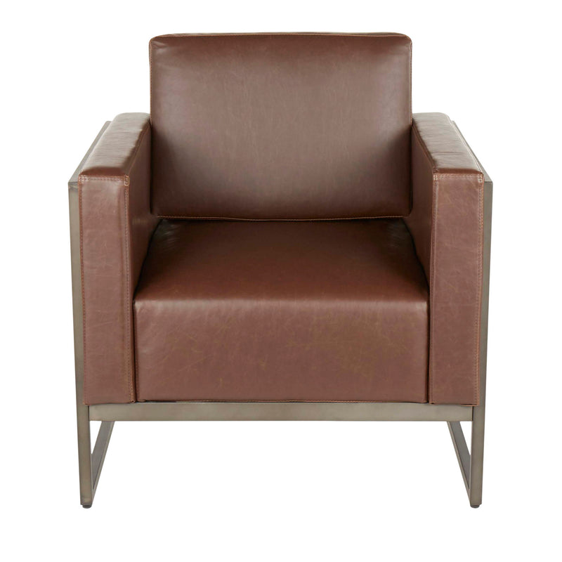 Lumi Source Drift industrial lounge arm chair in espresso with a modern design and sleek metal legs.