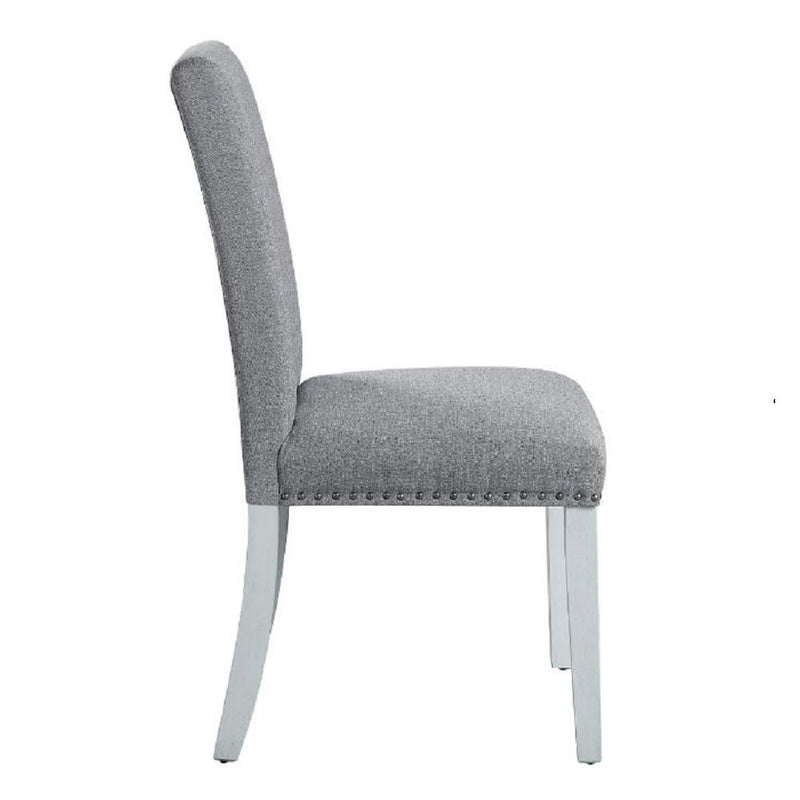 Lanton - Side Chair (Set of 2) - Gray Linen & Antique White - R&R Furniture Gallery (Fountain Valley, CA)