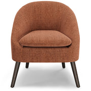 Simpli-Home Redding upholstered accent chair with plush fabric and wooden legs, stylishly designed for modern living spaces.
