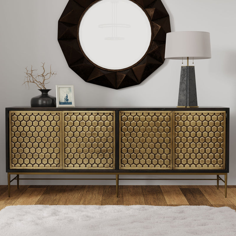 Parker House Crossings Cairo Console TV stand in rich coffee bean finish with sleek wood grain and modern design.