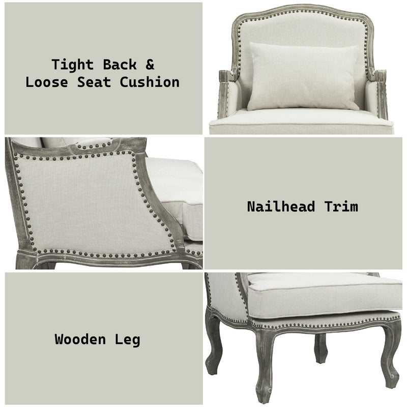 Tania - Chair With Pillow - Cream Linen & Gray