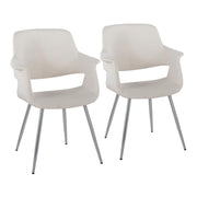 Pair of vintage flair Art Deco accent chairs with chrome legs, upholstered in yellow, black, blue, or cream fabric by Lumi Source.