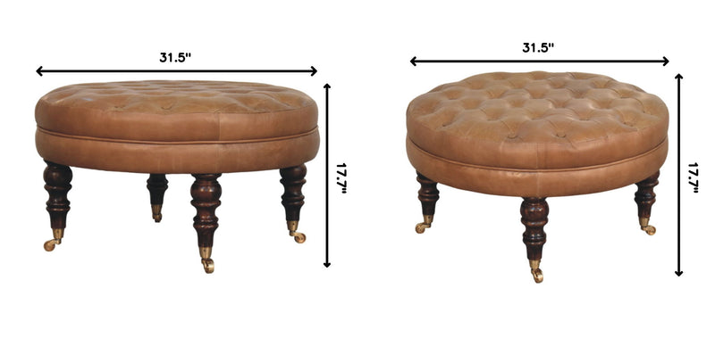 Buffalo - Round Ottoman With Castor Legs - Brown - R&R Furniture Gallery (Fountain Valley, CA)
