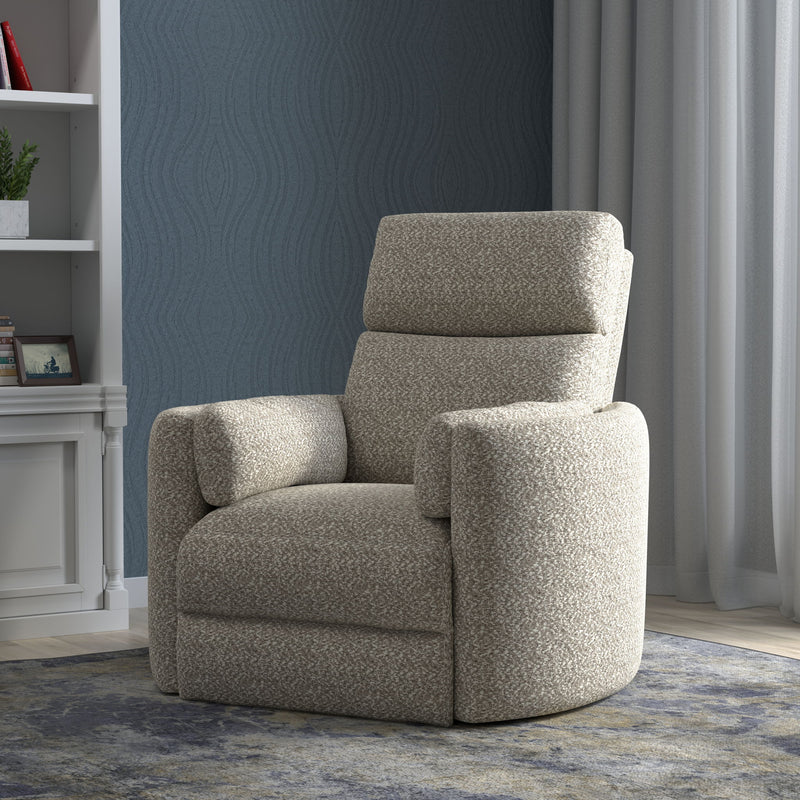 Parker Living Radius Power Swivel Glider Recliner in neutral fabric, showcasing its plush cushioning and modern design.