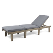 Noble House Ariana wood chaise lounge with cushion, featuring a sleek design and comfortable seating on a modern wooden frame.