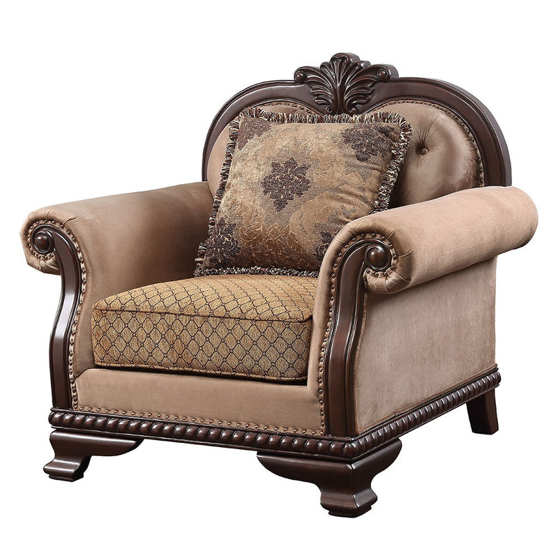 Chateau De Ville - Chair With Pillow (Same Lv01590) - Fabric & Espresso - R&R Furniture Gallery (Fountain Valley, CA)