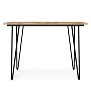 Simpli-Home Hunter square dining table with a wooden tabletop and sturdy legs, ideal for modern kitchen or dining room settings.
