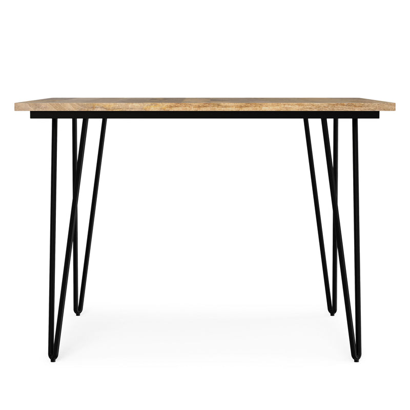 Simpli-Home Hunter square dining table with a wooden tabletop and sturdy legs, ideal for modern kitchen or dining room settings.