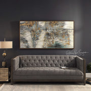 Uttermost beige canvas art titled "Behind The Falls," featuring abstract waterfall design on a neutral background.